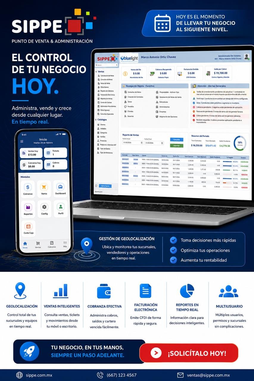 SIPPE Punto de Venta listo para vender, controlar inventarios, clientes, membresías y cobros