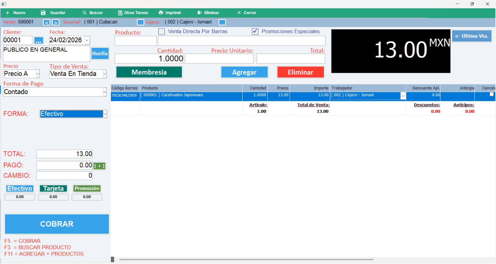 Pantalla cobranza SIPPE